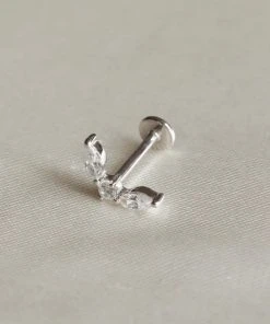 Astrid & Miyu Solid White Gold Marquise Fan Piercing Stud Earrings