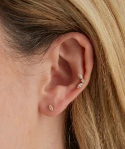 Astrid & Miyu Earrings Solid Gold Marquise Piercing Stud