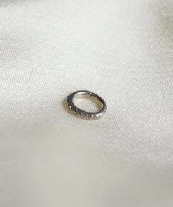 Astrid & Miyu Solid White Gold Crystal Piercing Hoop 11 Astrid & Miyu Solid White Gold Crystal Piercing Hoop