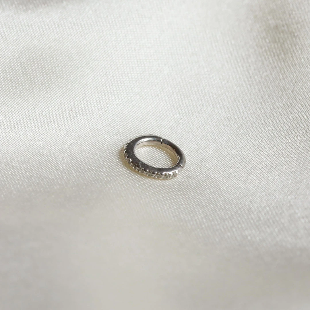 Astrid & Miyu Solid White Gold Crystal Piercing Hoop 6 Astrid & Miyu Solid White Gold Crystal Piercing Hoop