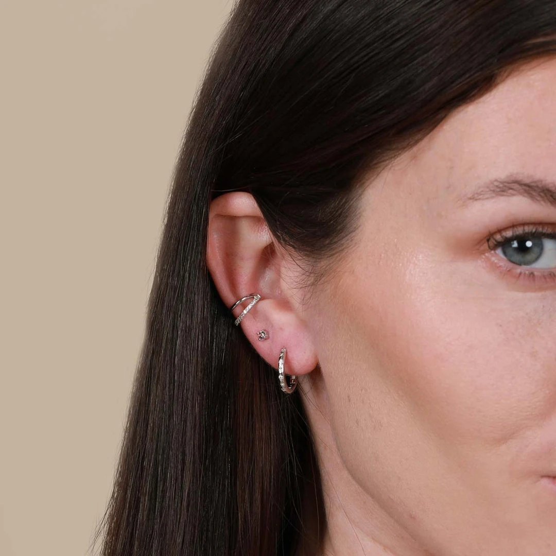 Astrid & Miyu Prism Crystal Hoops In Silver 4 Astrid & Miyu Prism Crystal Hoops In Silver