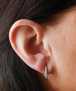 Astrid & Miyu Rectangular Glimmer Huggies In Silver Earrings