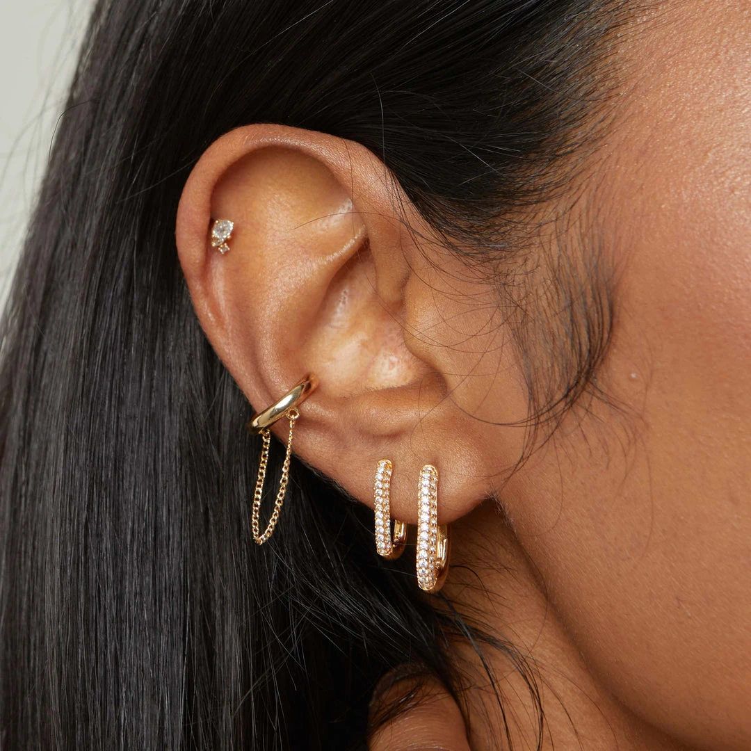 Astrid & Miyu Rectangular Glimmer Huggies In Gold 4 Astrid & Miyu Rectangular Glimmer Huggies In Gold