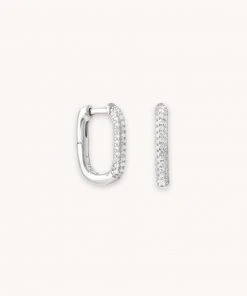 Astrid & Miyu Rectangular Glimmer Huggies In Silver Earrings