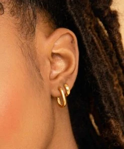 Astrid & Miyu Earrings Rectangular Hoops In Gold