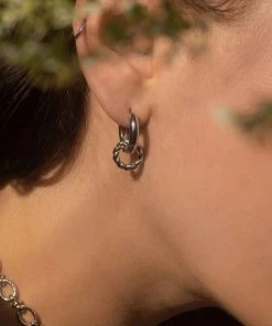 Astrid & Miyu Rope Charm Hoops In Silver 9 Astrid & Miyu Rope Charm Hoops In Silver