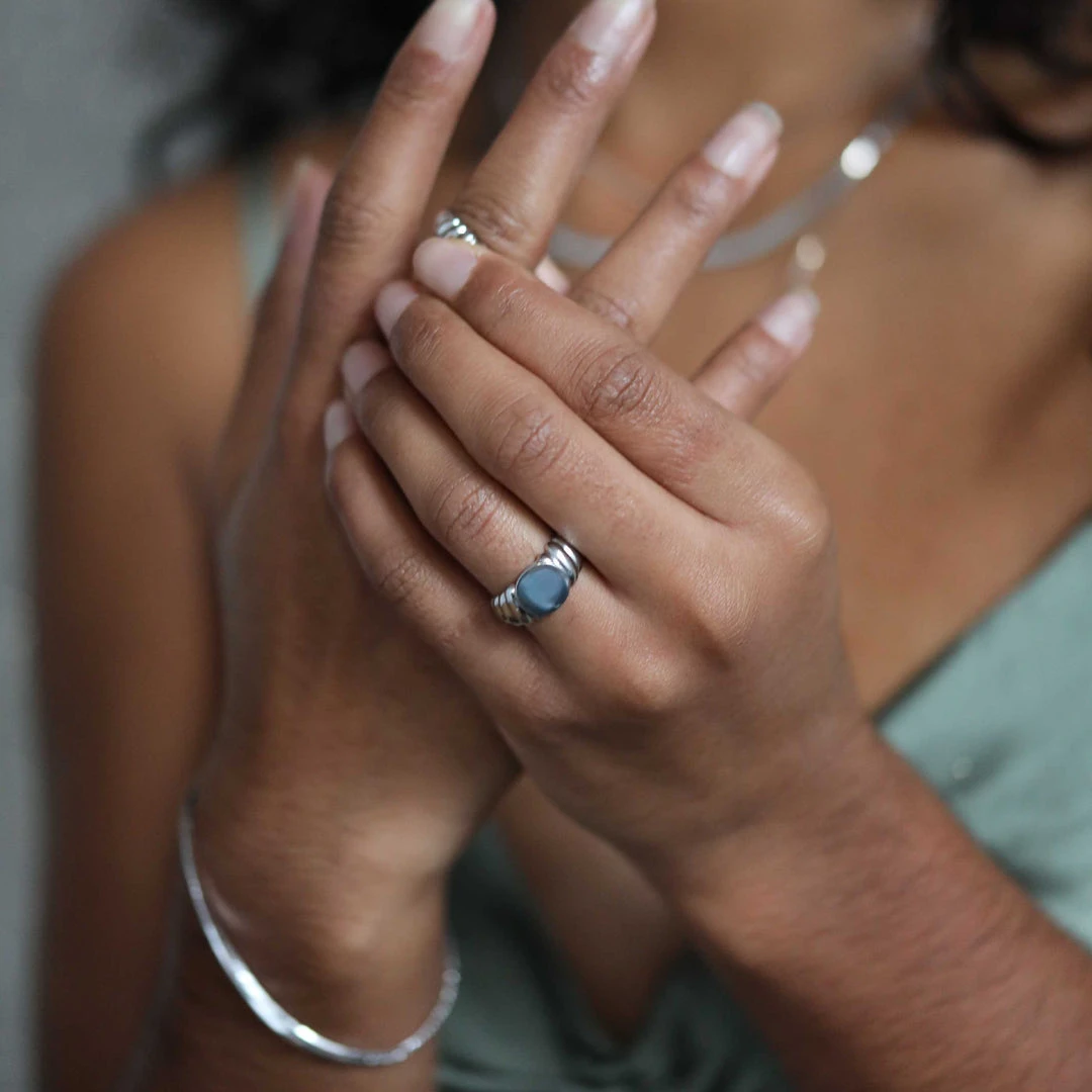 Astrid & Miyu Sale Rope Signet Ring In Silver 4 Astrid & Miyu Sale Rope Signet Ring In Silver