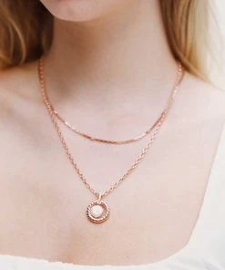 Astrid & Miyu Sale Rope & Pearl Pendant Necklace In Rose Gold