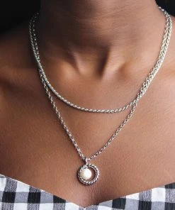 Astrid & Miyu Rope & Pearl Pendant Necklace In Silver