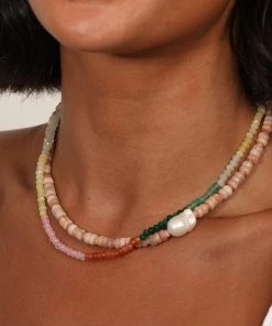 Astrid & Miyu New In Sunstone Beaded Necklace In Gold