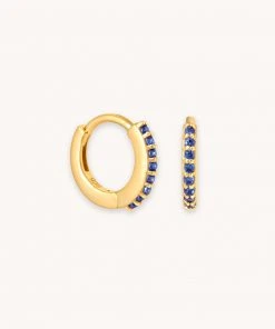Astrid & Miyu Birthstone Earrings September Birthstone Huggies In Gold With Sapphire CZ