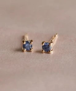 Astrid & Miyu September Birthstone Stud Earrings In Gold With Sapphire CZ Birthstone Earrings