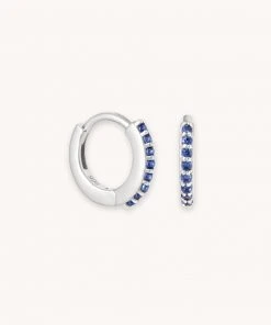 Astrid & Miyu Birthstone Earrings September Birthstone Huggies In Silver With Sapphire CZ