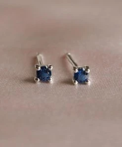Astrid & Miyu September Birthstone Stud Earrings In Silver With Sapphire CZ Birthstone Earrings