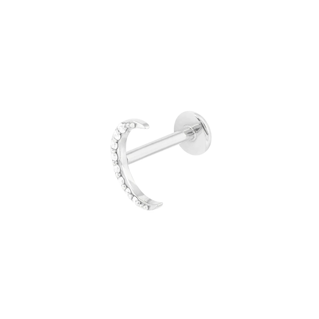 Astrid & Miyu Solid White Gold Diamond Moon Piercing Stud 3 Astrid & Miyu Solid White Gold Diamond Moon Piercing Stud