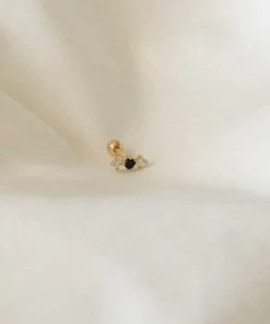 Astrid & Miyu Black Crystal Stacked Barbell In Gold