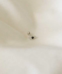 Astrid & Miyu Black Crystal Stacked Barbell In Silver