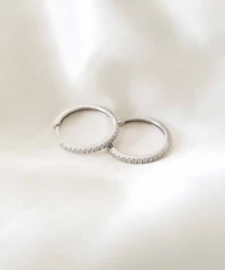 Astrid & Miyu Crystal Hinge Small Hoops In Silver Earrings