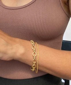 Astrid & Miyu Textured Oval Link T-Bar Bracelet In Gold