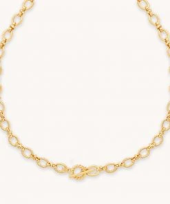 Astrid & Miyu Necklaces Textured Oval Link T-Bar Necklace In Gold