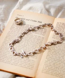 Astrid & Miyu Textured Oval Link T-Bar Necklace In Silver Necklaces