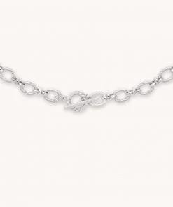 Astrid & Miyu Textured Oval Link T-Bar Necklace In Silver Necklaces
