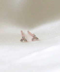 Astridandmiyu Triple Crystal Stud Earrings In Rose Gold