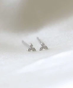 Astridandmiyu Triple Crystal Stud Earrings In Silver