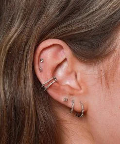 Astrid & Miyu Twilight Stud Earrings In Solid White Gold