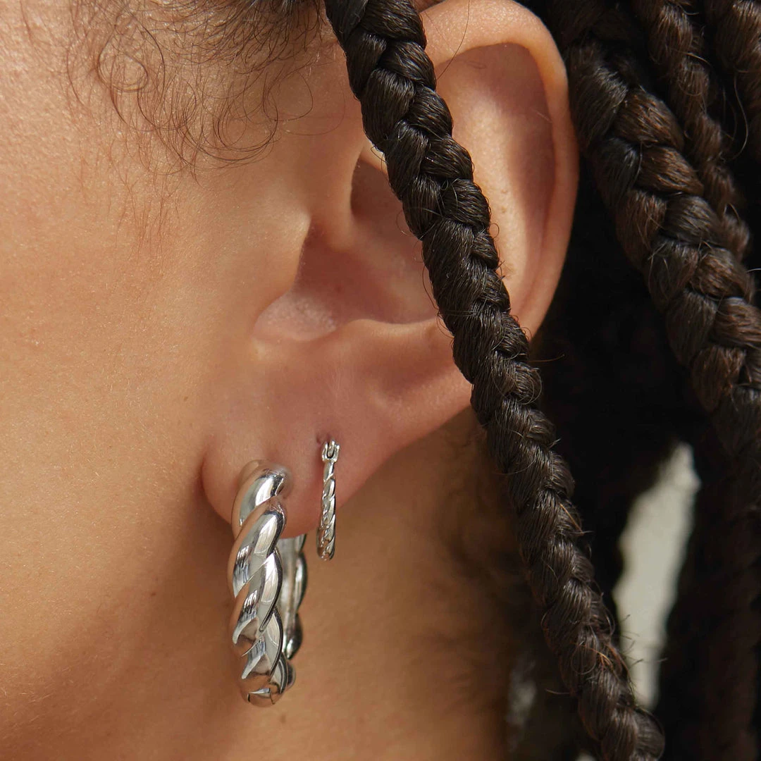 Astrid & Miyu Twisted Mini Hoops In Silver 6 Astrid & Miyu Twisted Mini Hoops In Silver