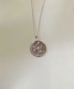Astrid & Miyu Aquarius Zodiac Pendant Necklace In Silver Zodiac Necklaces