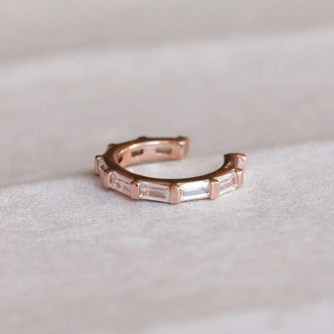 Astridandmiyu Baguette Crystal Ear Cuff In Rose Gold 5 Astridandmiyu Baguette Crystal Ear Cuff In Rose Gold