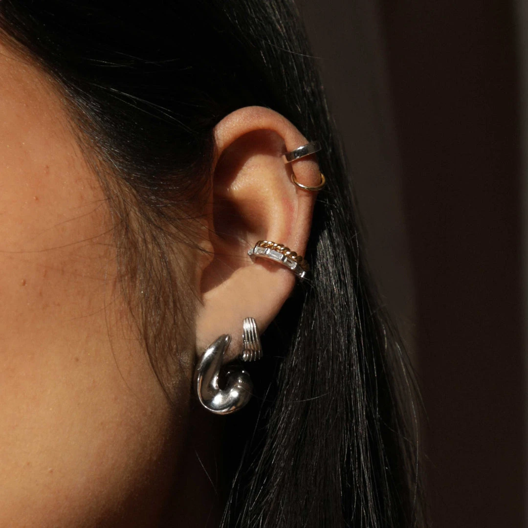 Astridandmiyu Baguette Crystal Ear Cuff In Silver Sale 5 Astridandmiyu Baguette Crystal Ear Cuff In Silver Sale