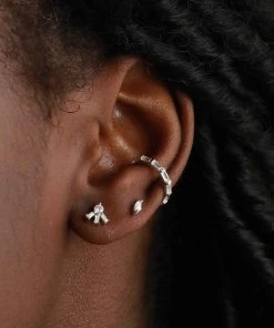 Astridandmiyu Baguette Crystal Ear Cuff In Silver Sale