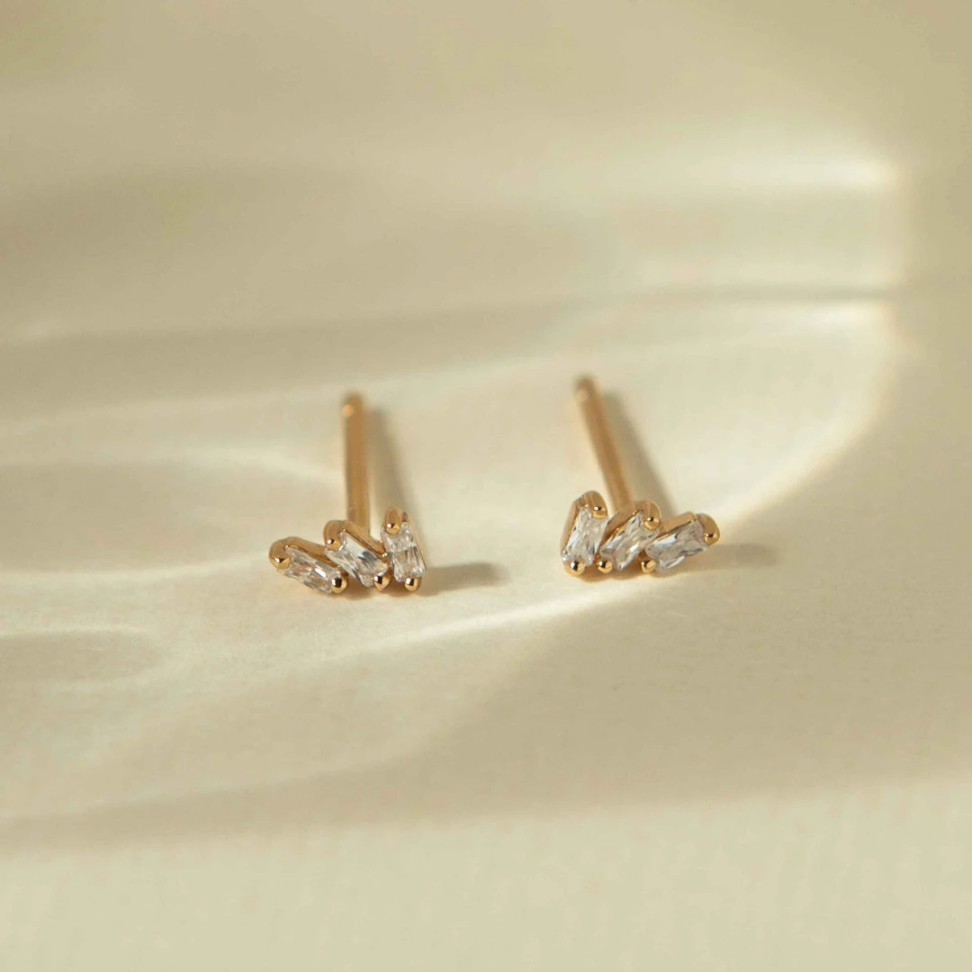 Astridandmiyu Baguette Crystal Stud Earrings In Gold 5 Astridandmiyu Baguette Crystal Stud Earrings In Gold