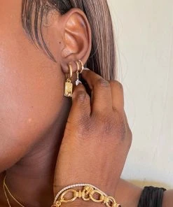 Astrid & Miyu Navette Long Chain Huggies In Gold Sale 12 Astrid & Miyu Navette Long Chain Huggies In Gold Sale