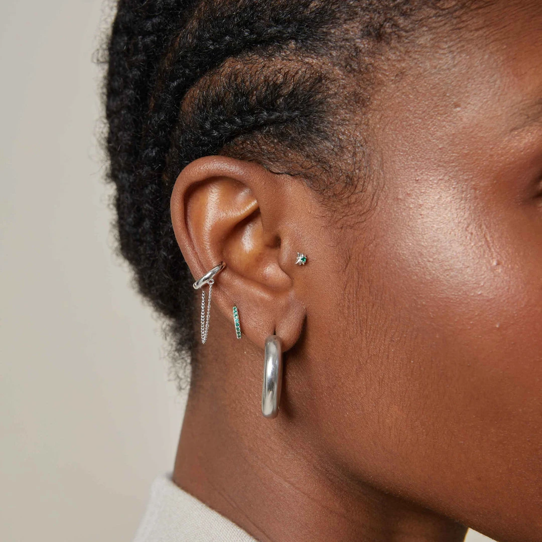 Astrid & Miyu Cosmic Emerald Barbell In Silver 4 Astrid & Miyu Cosmic Emerald Barbell In Silver