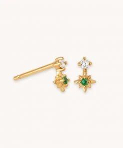 Astrid & Miyu Cosmic Emerald Stud Earrings In Gold