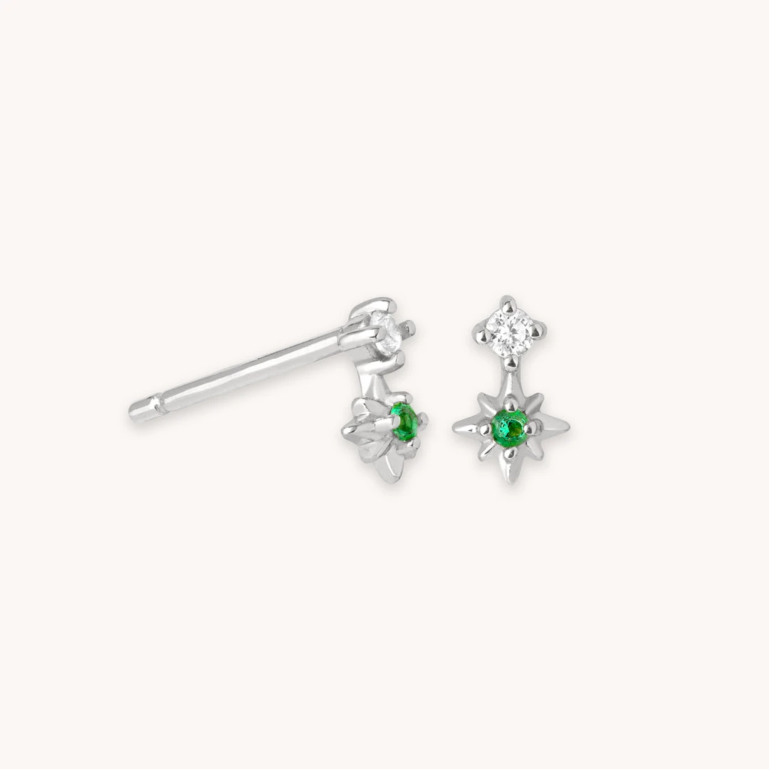 Astrid & Miyu Cosmic Emerald Stud Earrings In Silver 3 Astrid & Miyu Cosmic Emerald Stud Earrings In Silver