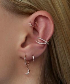 Astrid & Miyu Mystic Moon Crystal Hoops In Rose Gold Sale