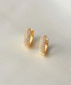 Astrid & Miyu Crystal Bold Huggies In Gold