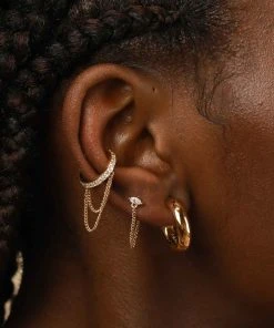 Astrid & Miyu Earrings Crystal Chain Ear Cuff In Gold