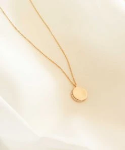 Astrid & Miyu Crystal Crescent Pendant Necklace In Gold Necklaces