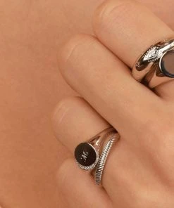 Astridandmiyu Crystal Set Signet Ring In Silver