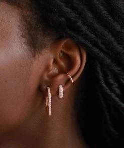 Astrid & Miyu Earrings Crystal Hinge Large Hoops In Rose Gold