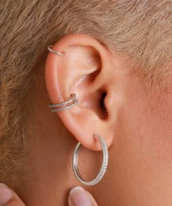 Astrid & Miyu Crystal Hinge Large Hoops In Silver