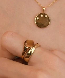 Astridandmiyu Rings Crystal Set Signet Ring In Gold