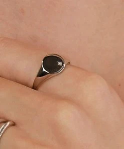 Astridandmiyu Crystal Set Signet Ring In Silver