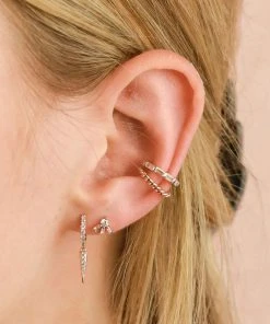 Astrid & Miyu Crystal Spike Huggies In Rose Gold