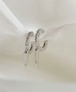 Astrid & Miyu Crystal Spike Huggies In Silver